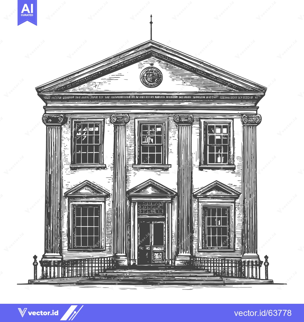 Premium Vector of Detailed pen and ink illustration depicts an imposing classical buildi