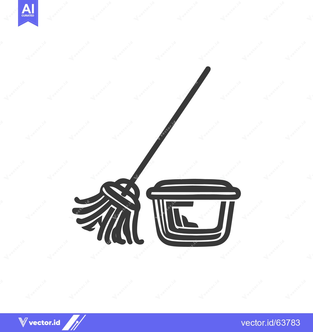 Premium Vector dari Minimalist Mop and Bucket Icon, Cleaning Supplies Illustration, Black
