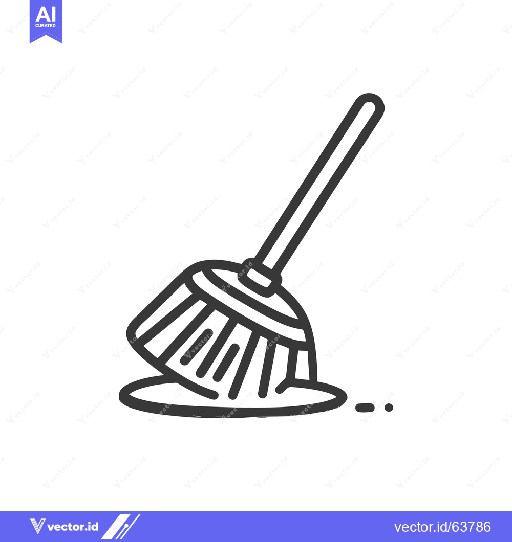 Premium Vector dari Broom Cleaning Mess: Minimalist Vector Illustration with Dark Gray Out