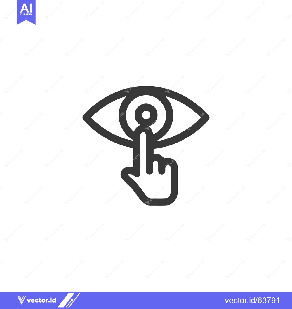 Premium Vector of Eye Contact: Finger Touching Iris, Minimalist Line Art Icon