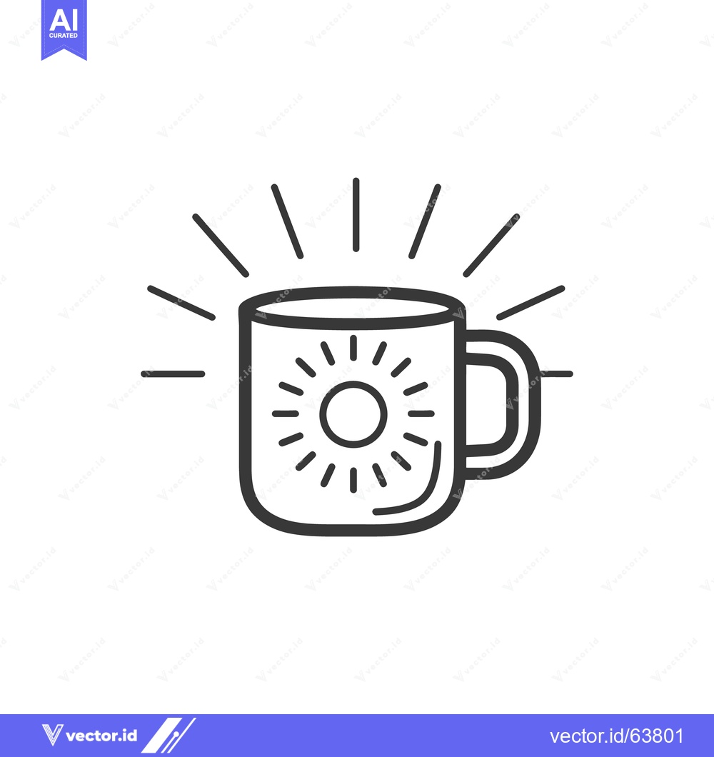 Premium Vector dari A black and white illustration depicts a radiant sunlit coffee mug