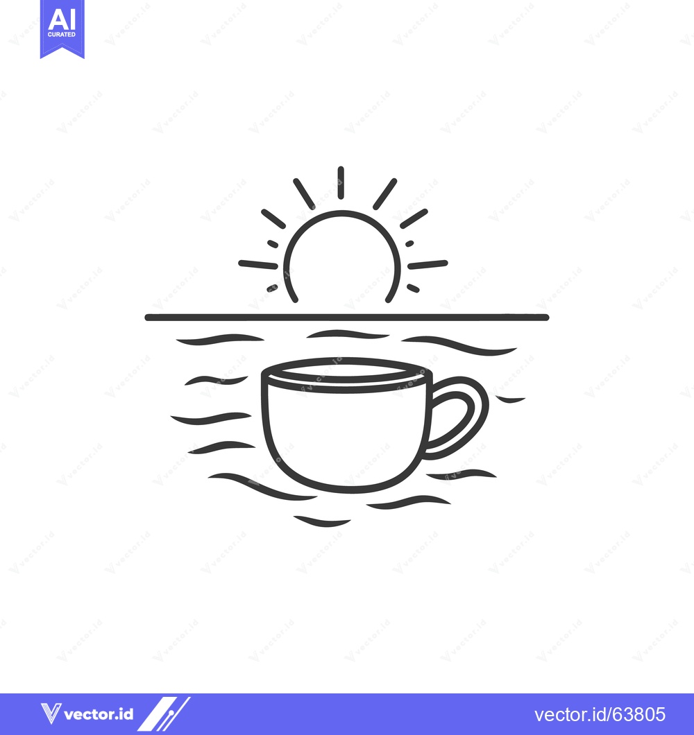 Premium Vector of The Silhouette Of A Coffee Cup And Rising Sun Above Water