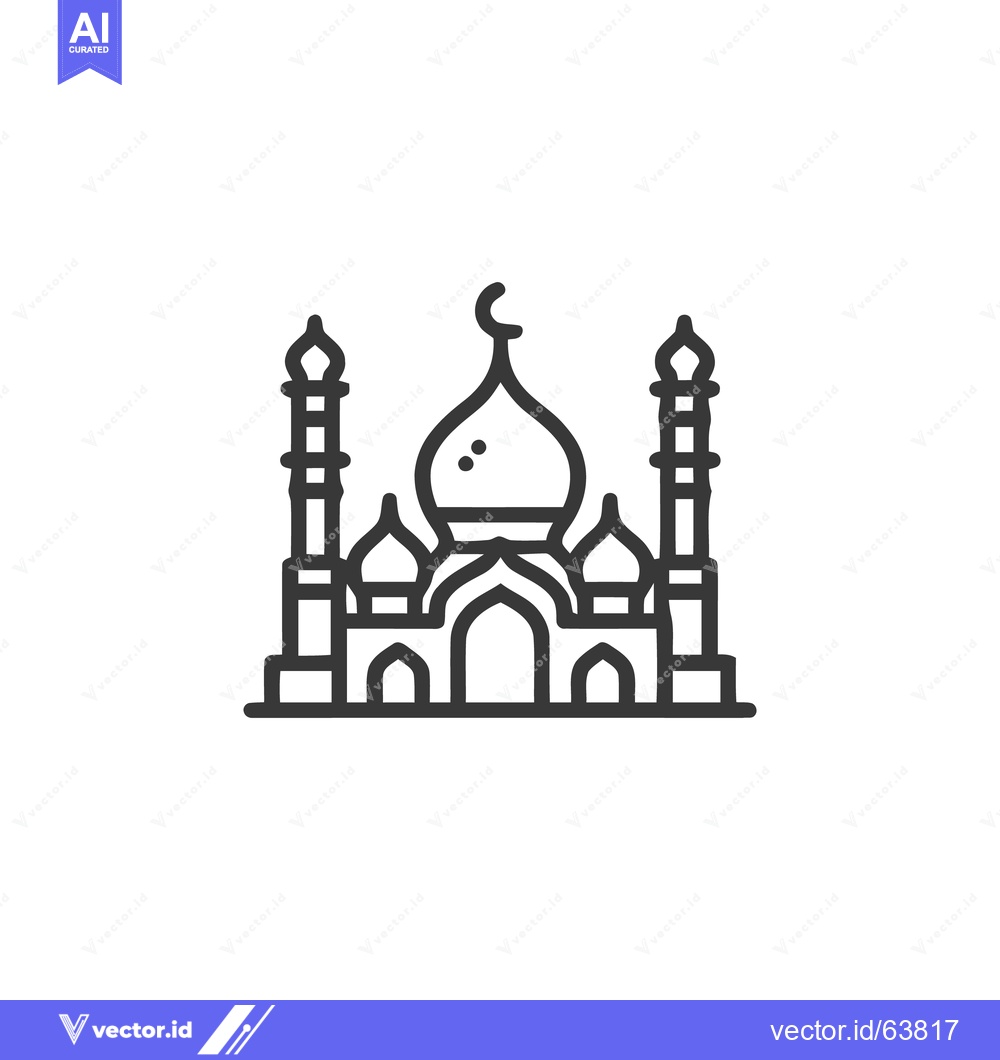 Premium Vector of Minimalist Mosque Outline Icon with Crescent Moon and Dome Details