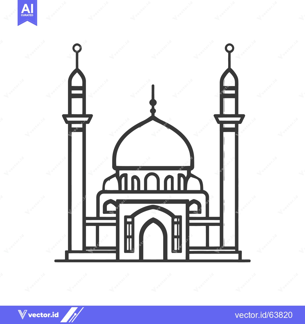 Premium Vector dari A black and white line drawing of a mosque building