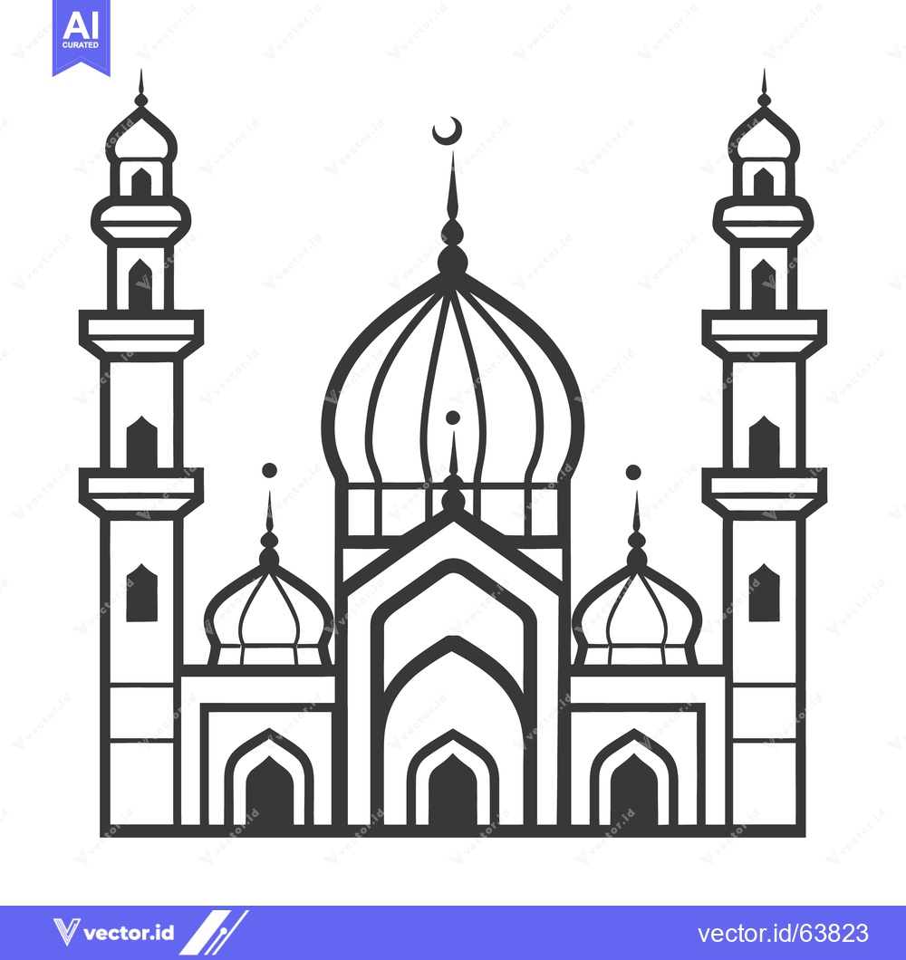 Premium Vector of A monochrome line drawing depicting a place of worship