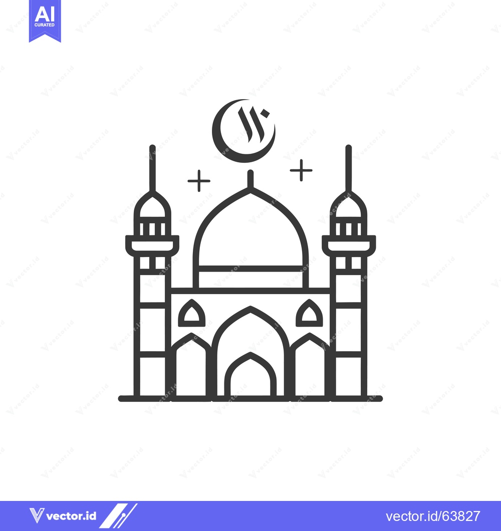 Premium Vector of Mosque with Crescent Moon and Stars