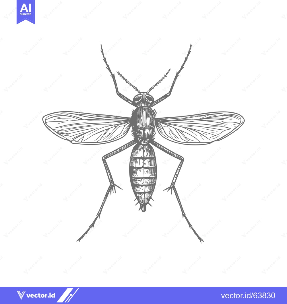 Premium Vector dari A detailed grayscale line drawing of a mosquito insect