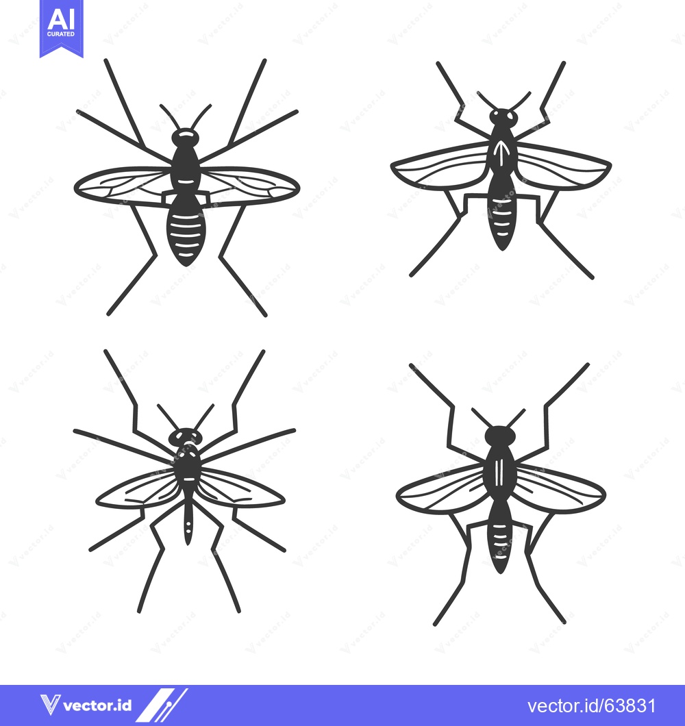 Premium Vector dari Four Stylized Drawings Depicting Various Mosquito Poses in Black
