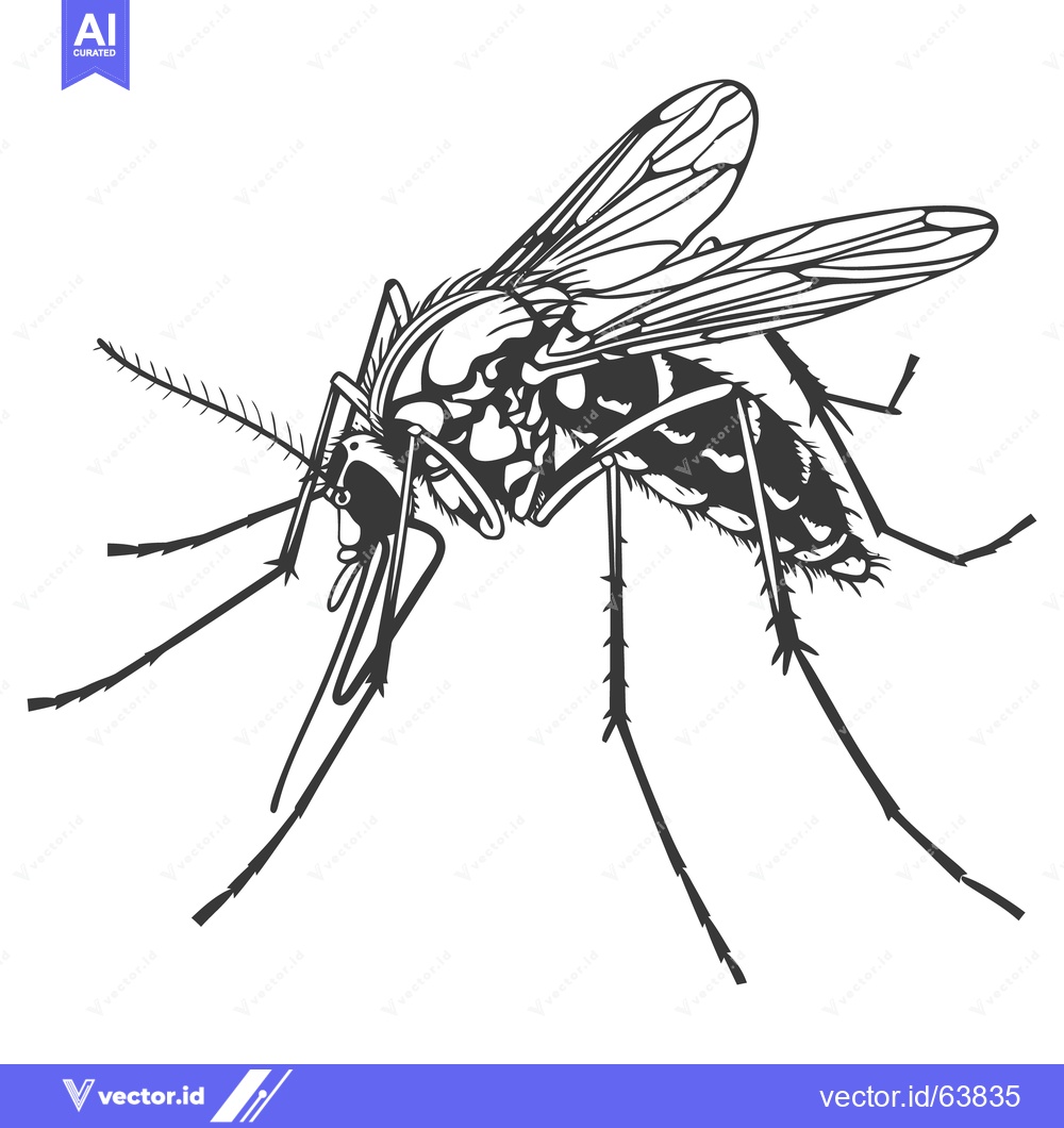 Premium Vector dari A detailed black and white illustration depicts a mosquito insect