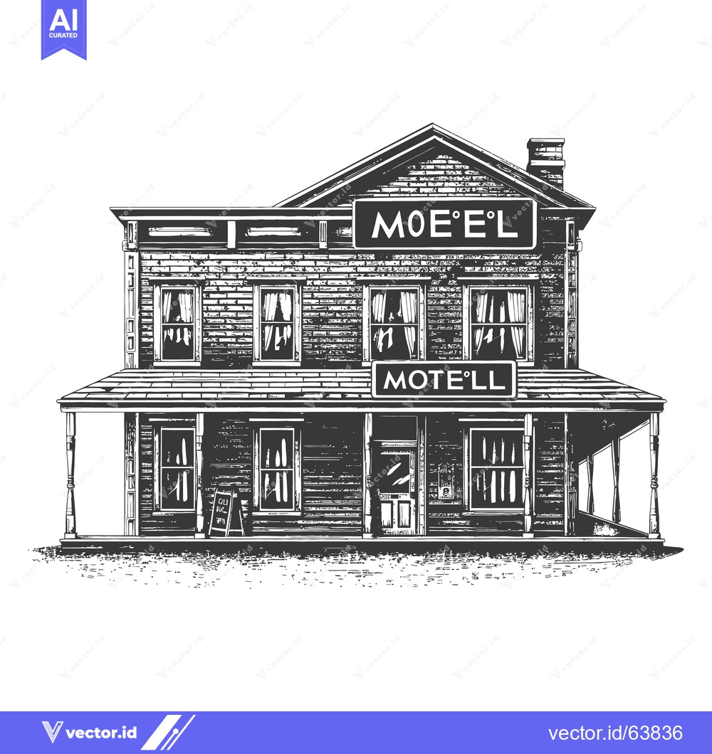Premium Vector of A detailed illustration of a two story vintage motel building
