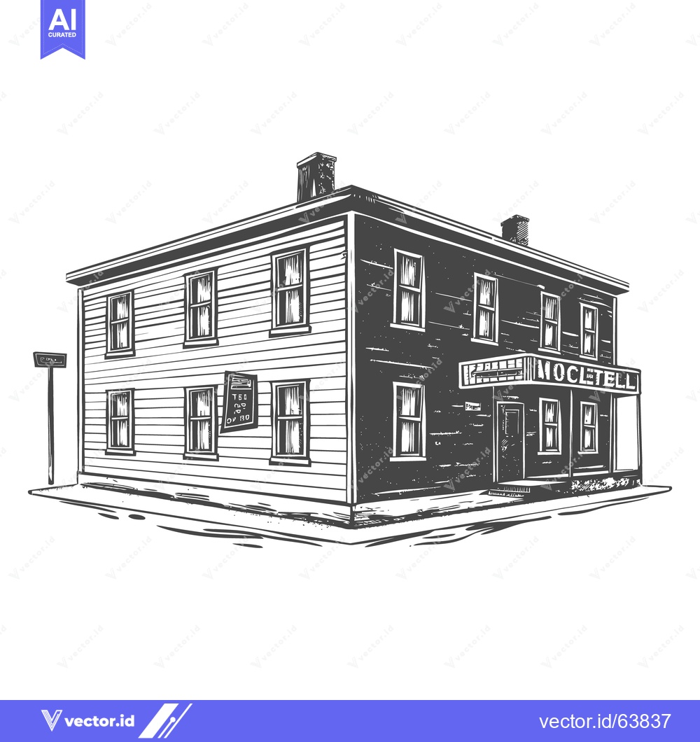 Premium Vector of Illustration depicts a two story building with windows and a sign