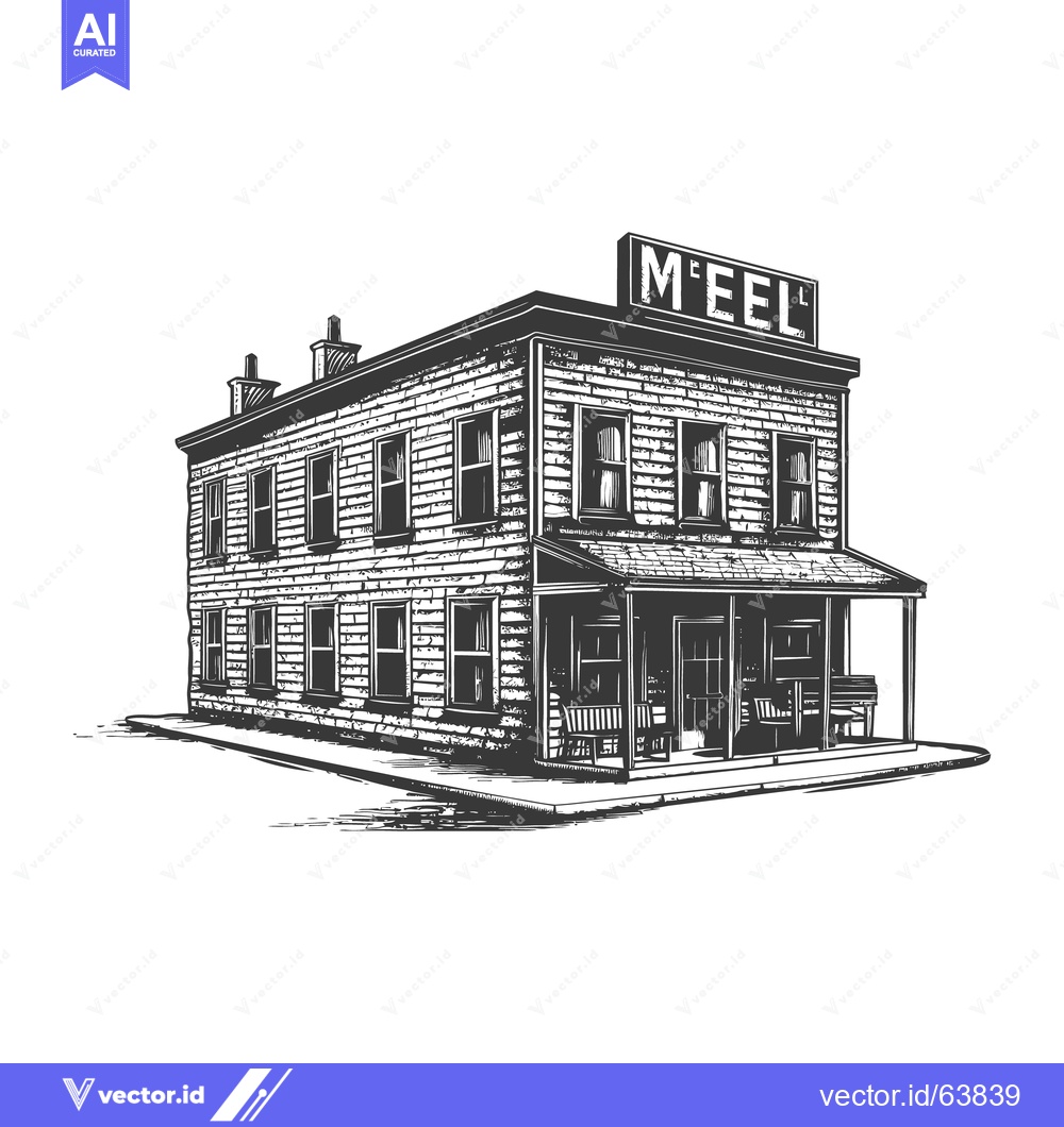Premium Vector dari An old illustration depicts a two story building with sign
