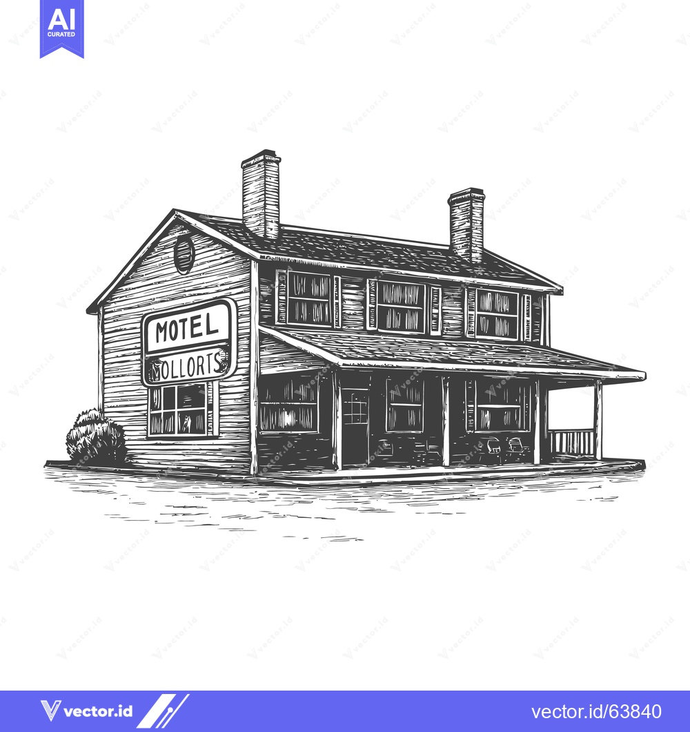 Premium Vector of A vintage two story motel building with a porch and sign