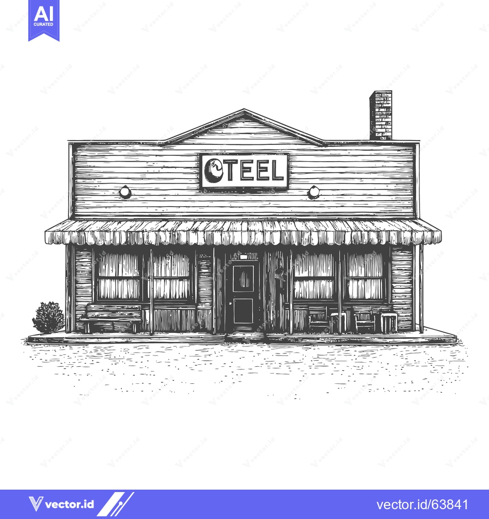 Premium Vector dari A detailed black and white illustration of a rural storefront building