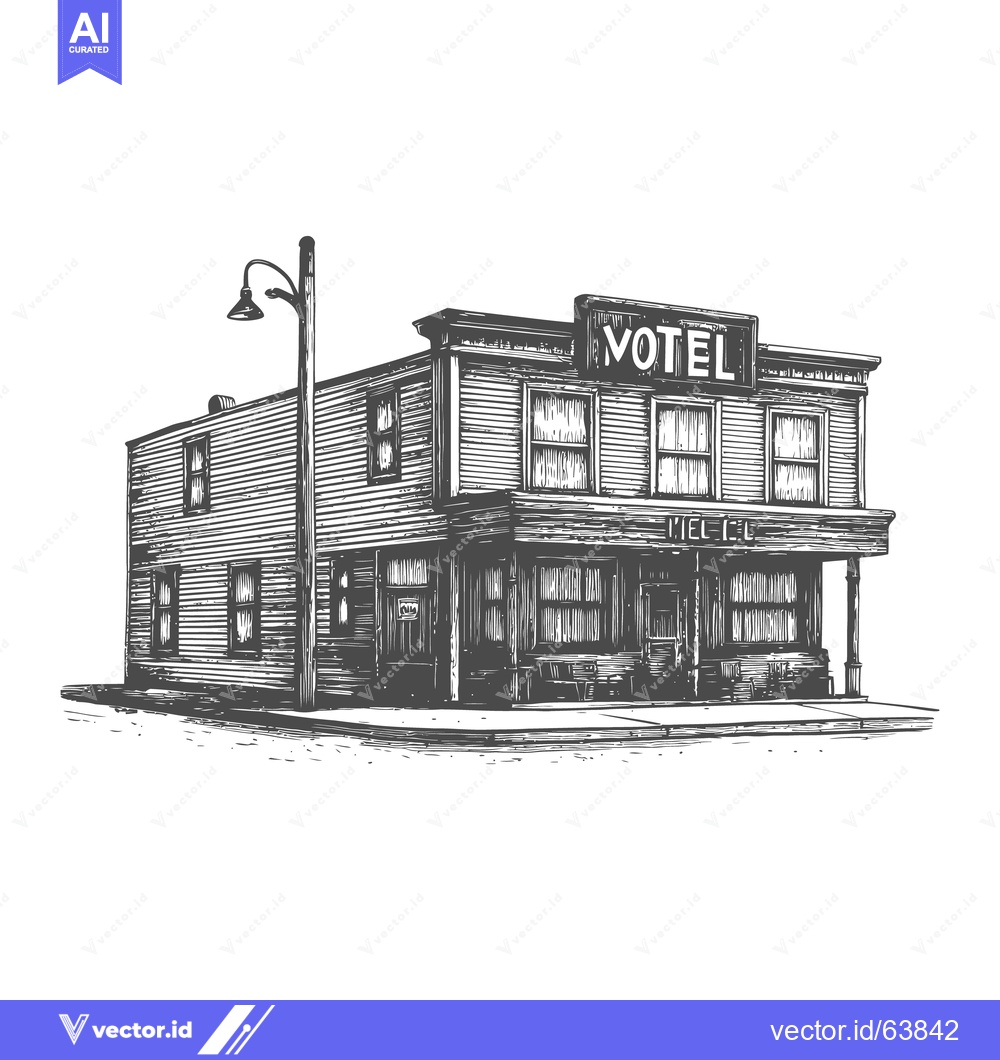 Premium Vector dari A vintage illustration of a motel building on a street corner