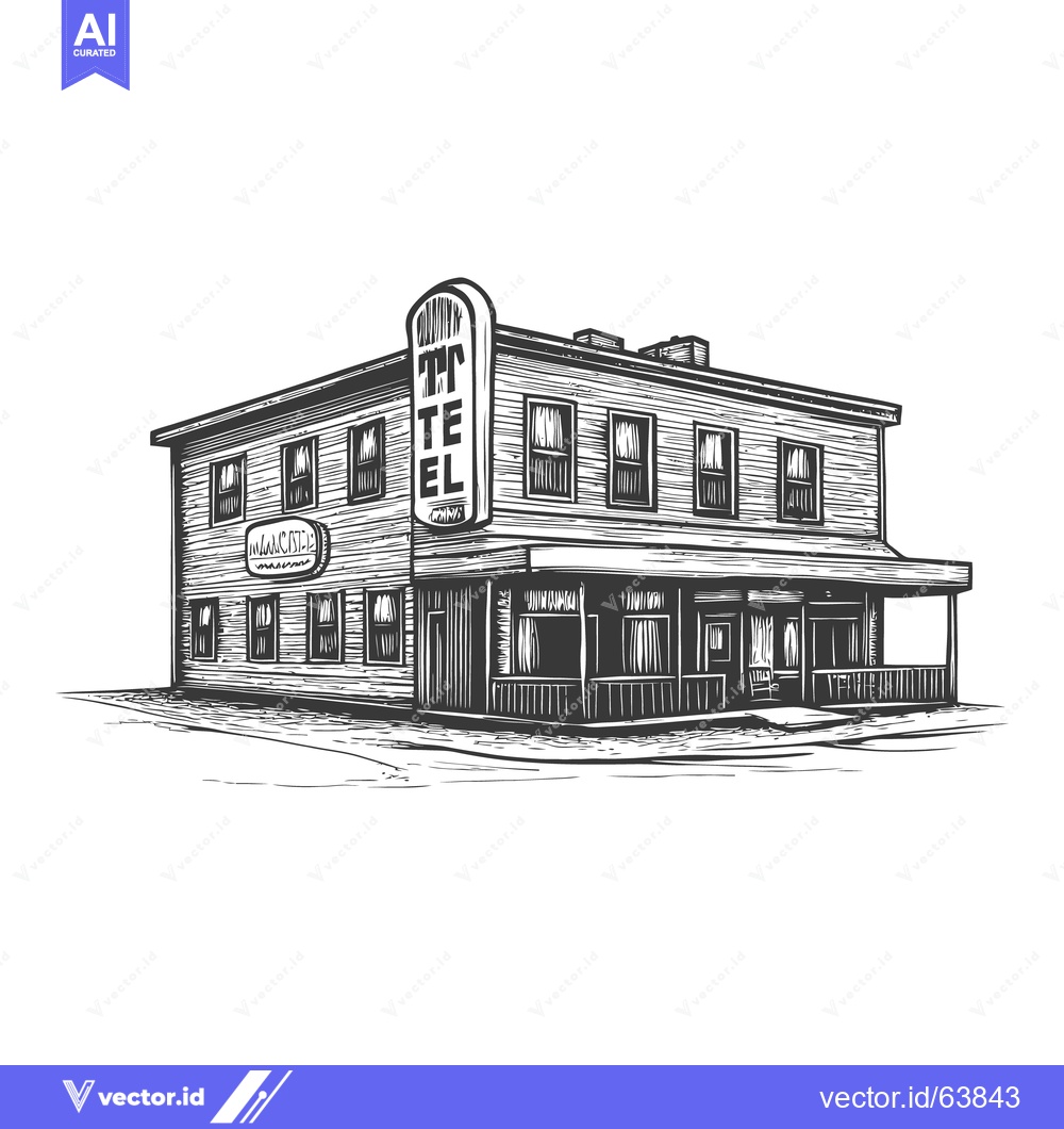 Premium Vector dari A vintage two story hotel illustration featuring a sign and windows