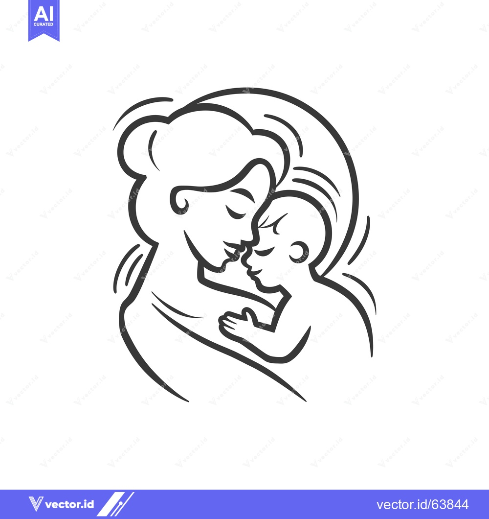 Premium Vector of Mother and baby in an embrace, a simple line drawing