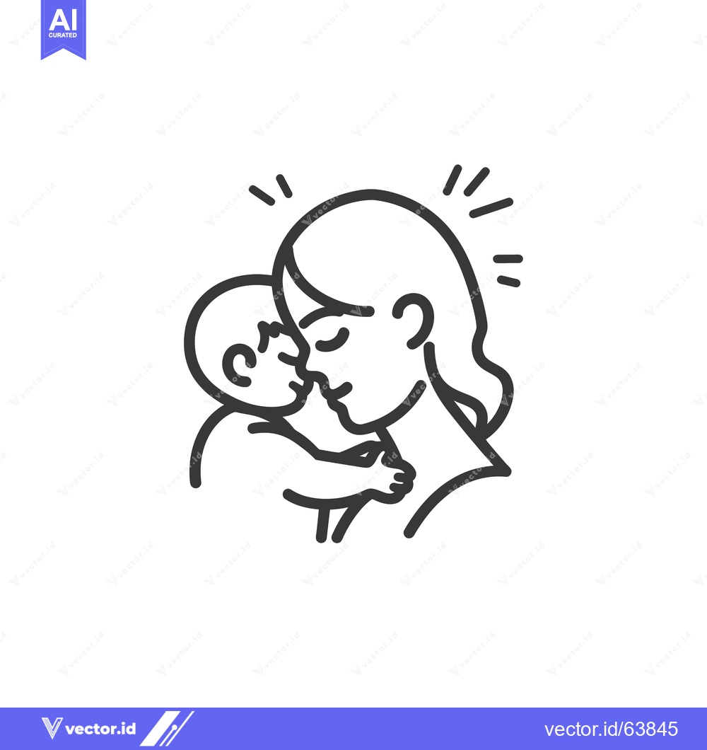 Premium Vector dari Mother and Baby Kissing in Outline Illustration