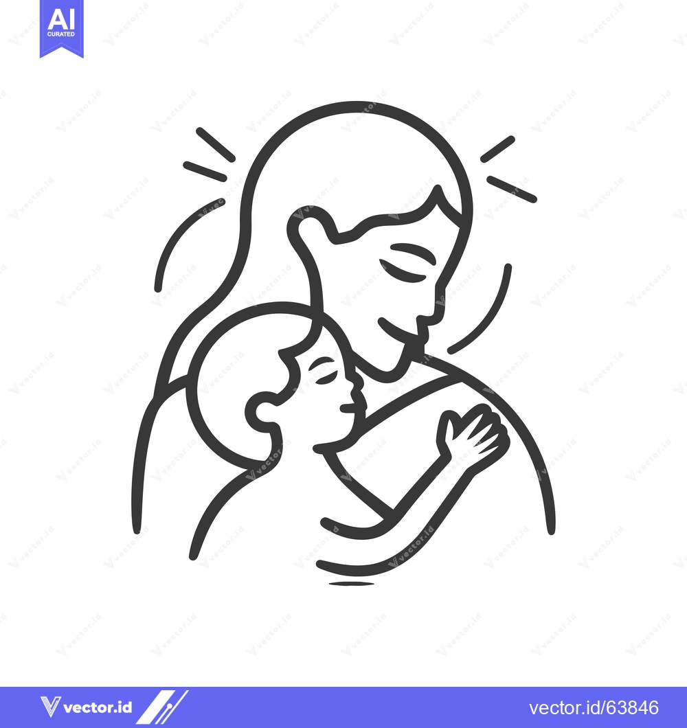 Premium Vector dari Mother and Child Embracing in a Line Drawing Illustration
