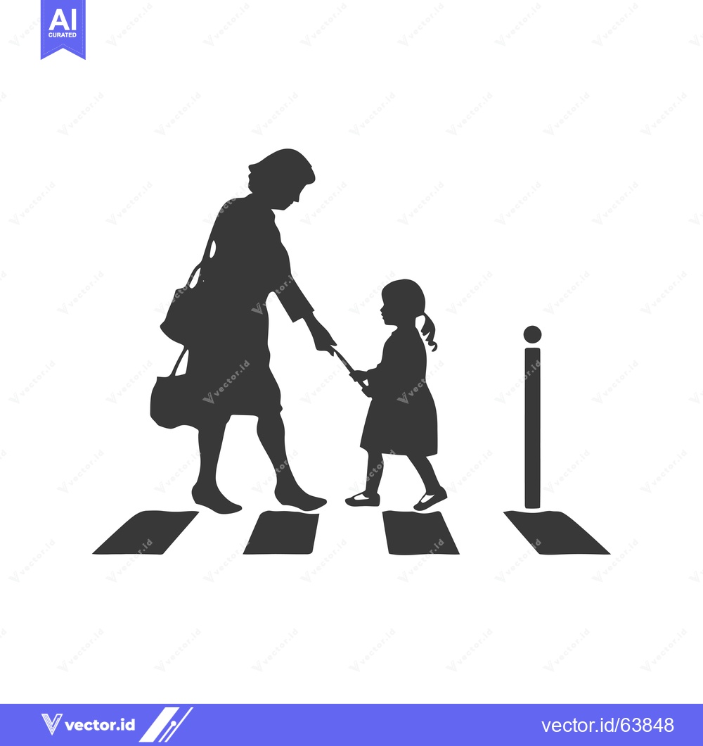 Premium Vector of Mother and Daughter Crossing a Street with a Crosswalk