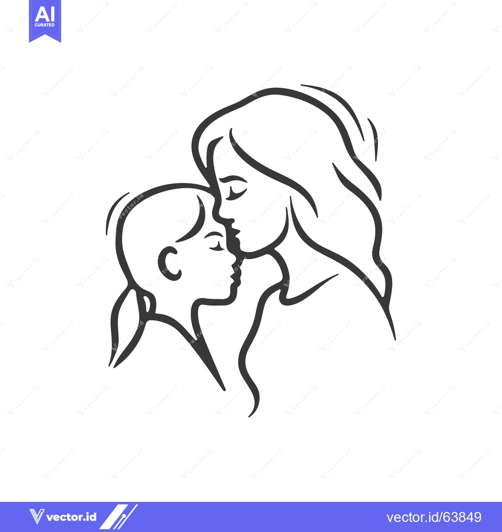 Premium Vector of Mother and Daughter Embrace in a Simple Line Drawing