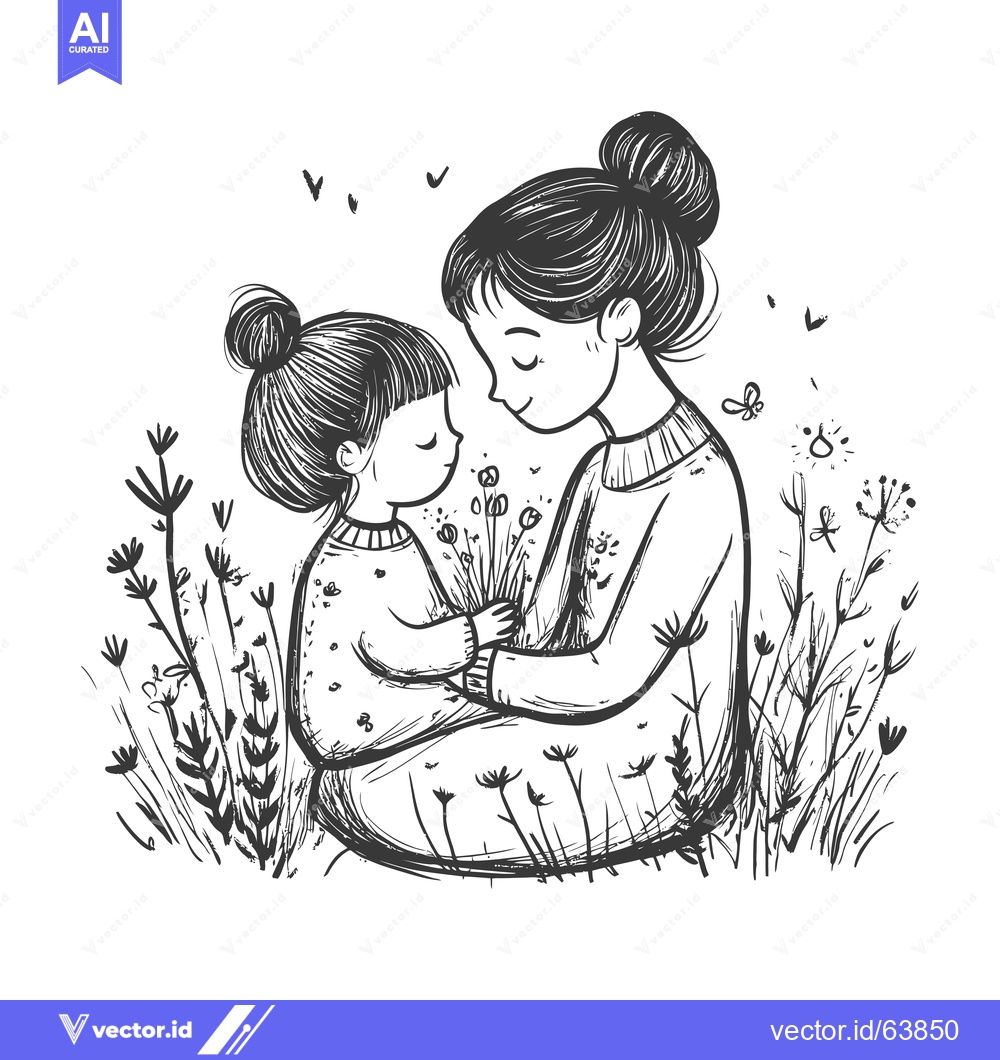 Premium Vector of Mother and Daughter Embracing in a Field of Flowers