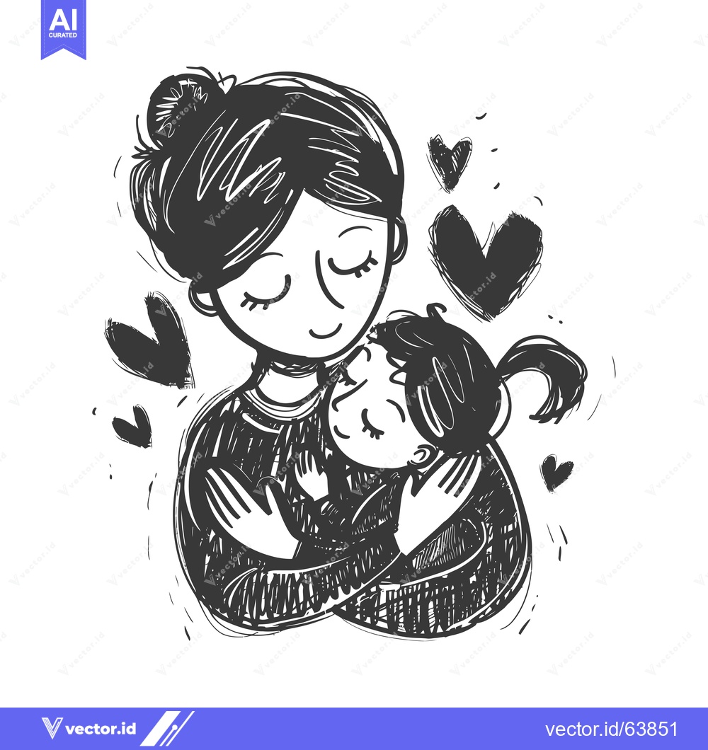 Premium Vector of Mother and Daughter Embracing with Hearts Surrounding Them