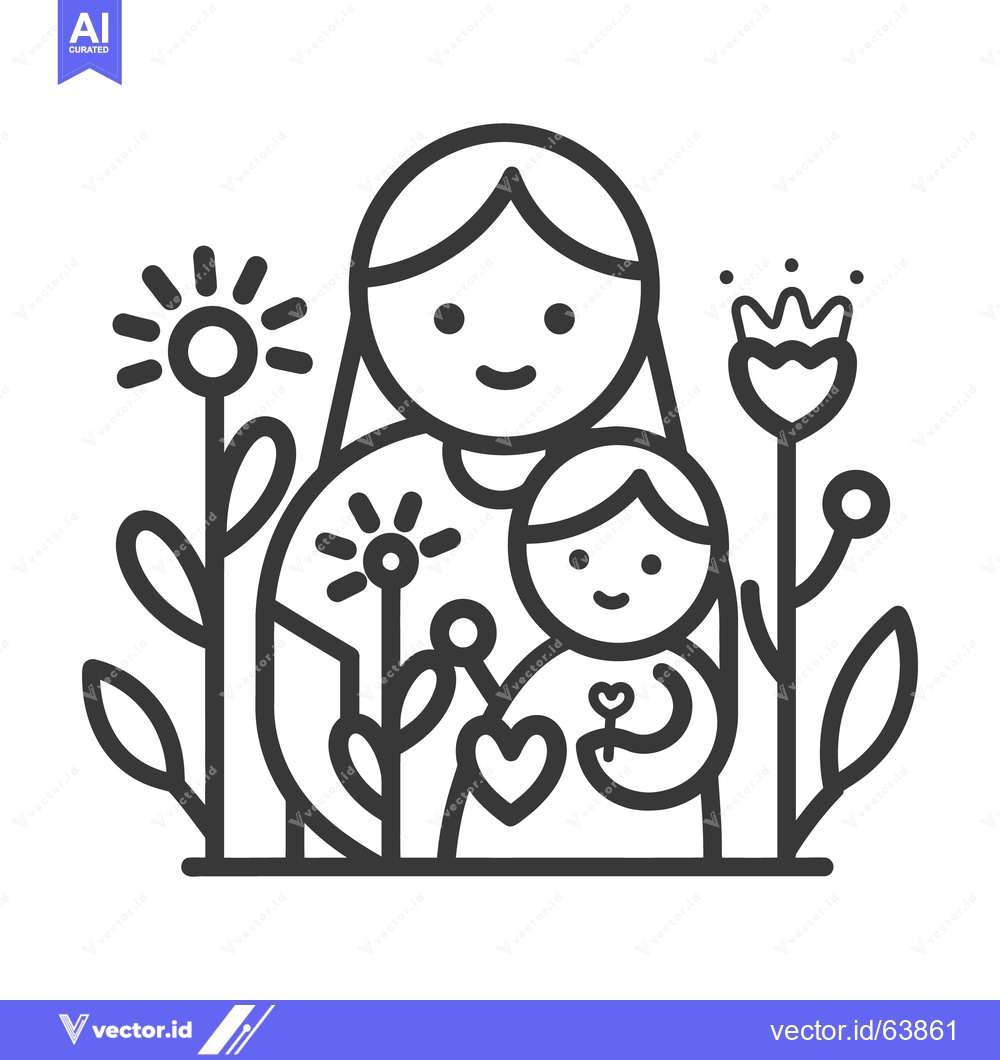 Premium Vector dari A mother and child are surrounded by blossoming flowers