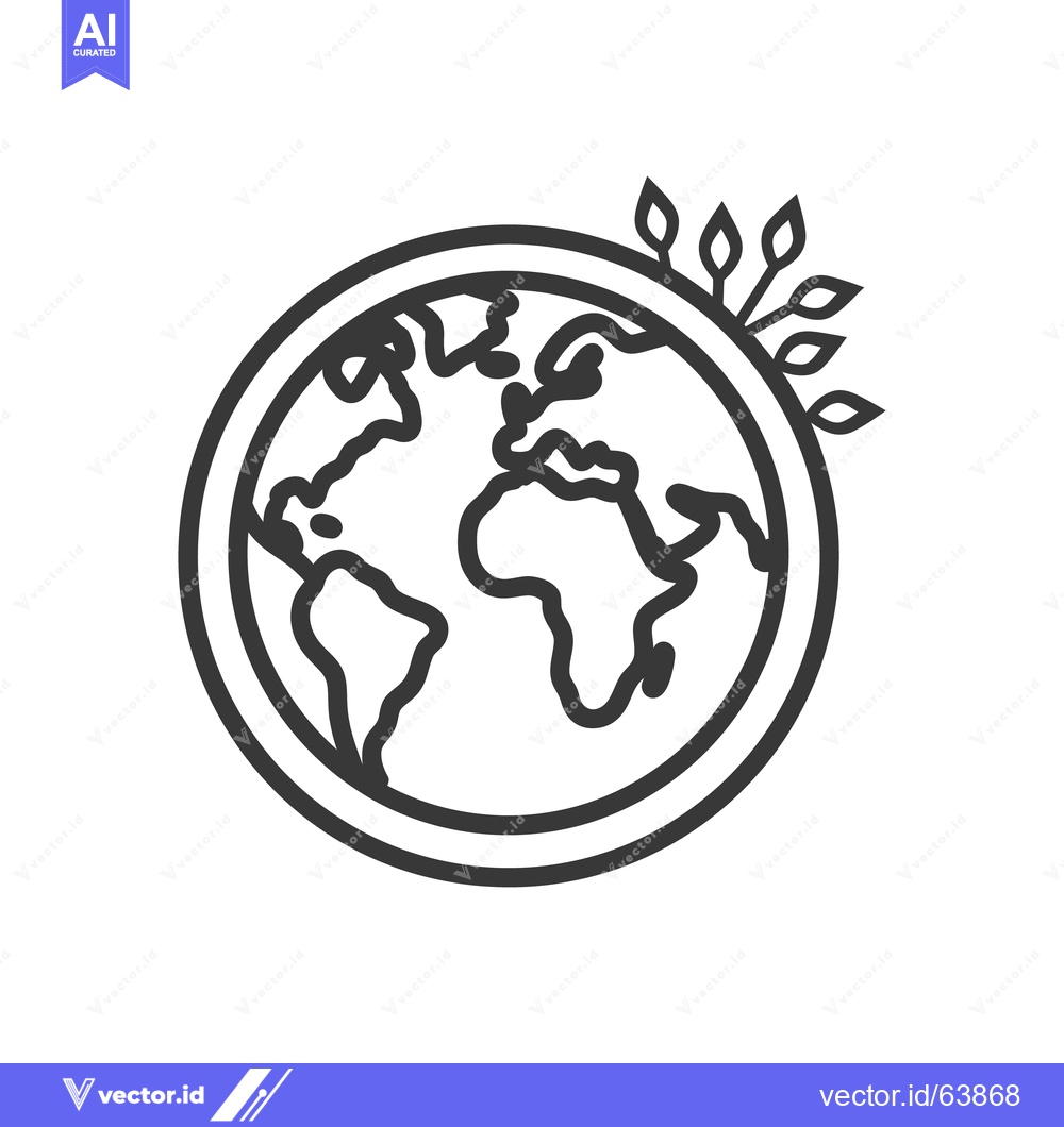 Premium Vector of A black and white illustration representing the planet Earth with leav