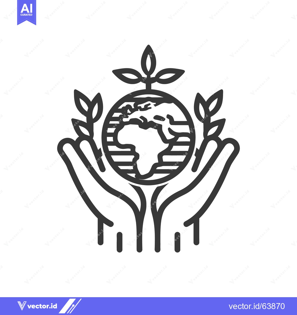 Premium Vector dari Two hands holding the earth with plants above and beside
