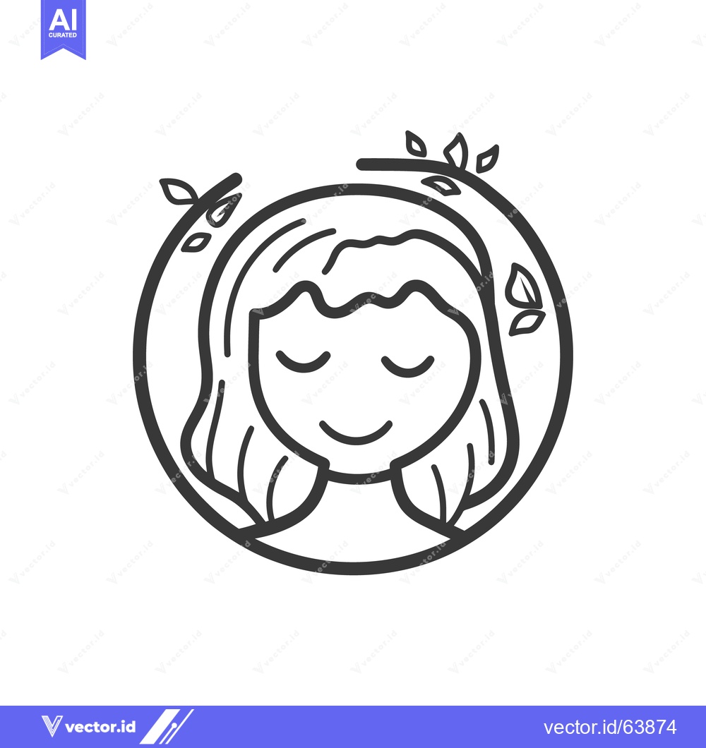 Premium Vector dari A smiling woman with closed eyes and leaves inside a circle