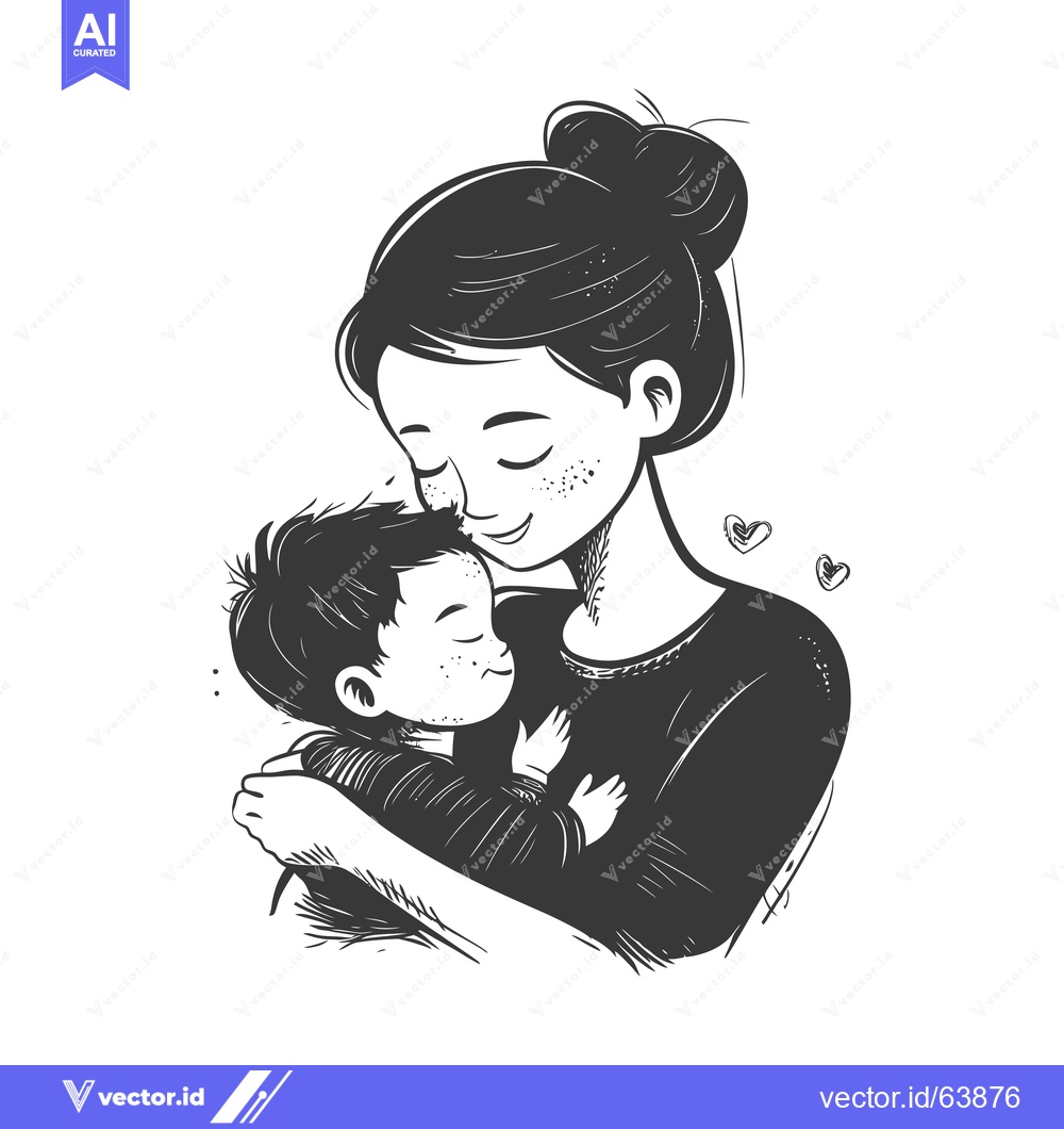 Premium Vector of Mother holding and kissing her sleeping baby.