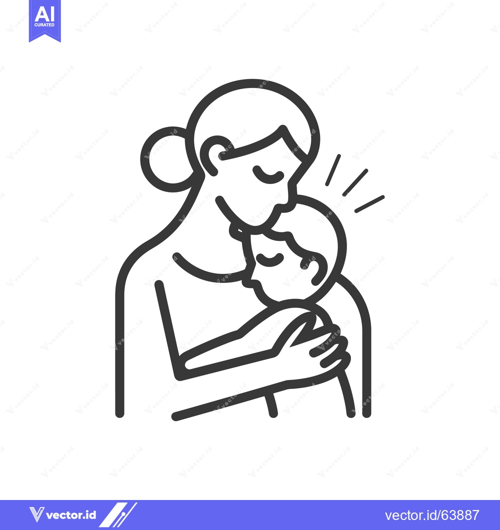 Premium Vector of Mother Kissing Child on Forehead with One Arm Around Them