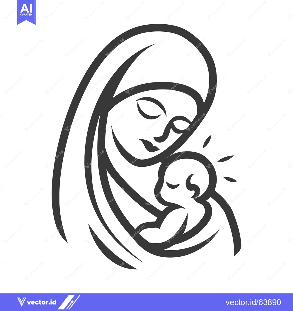 Premium Vector of The image portrays a mother holding a baby tenderly in her arms