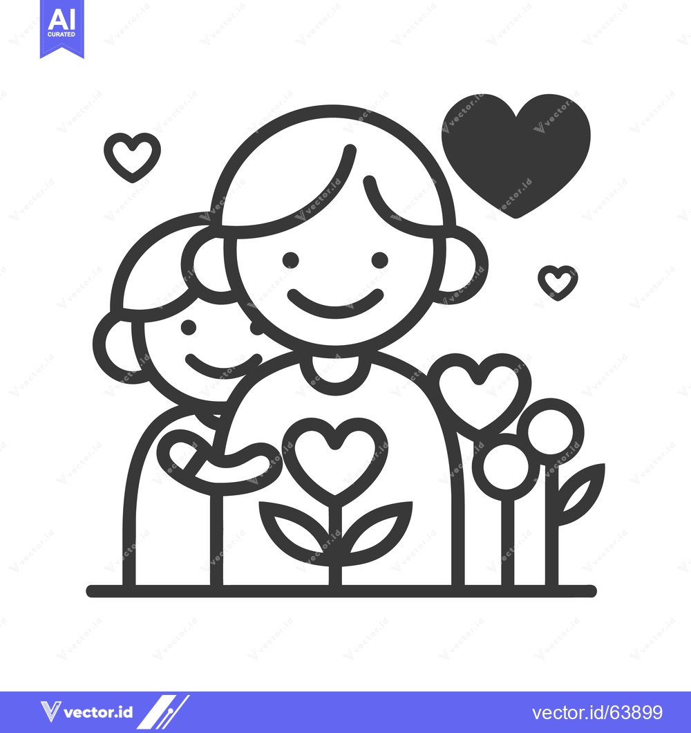 Premium Vector dari Two people hugging each other with hearts representing love and care
