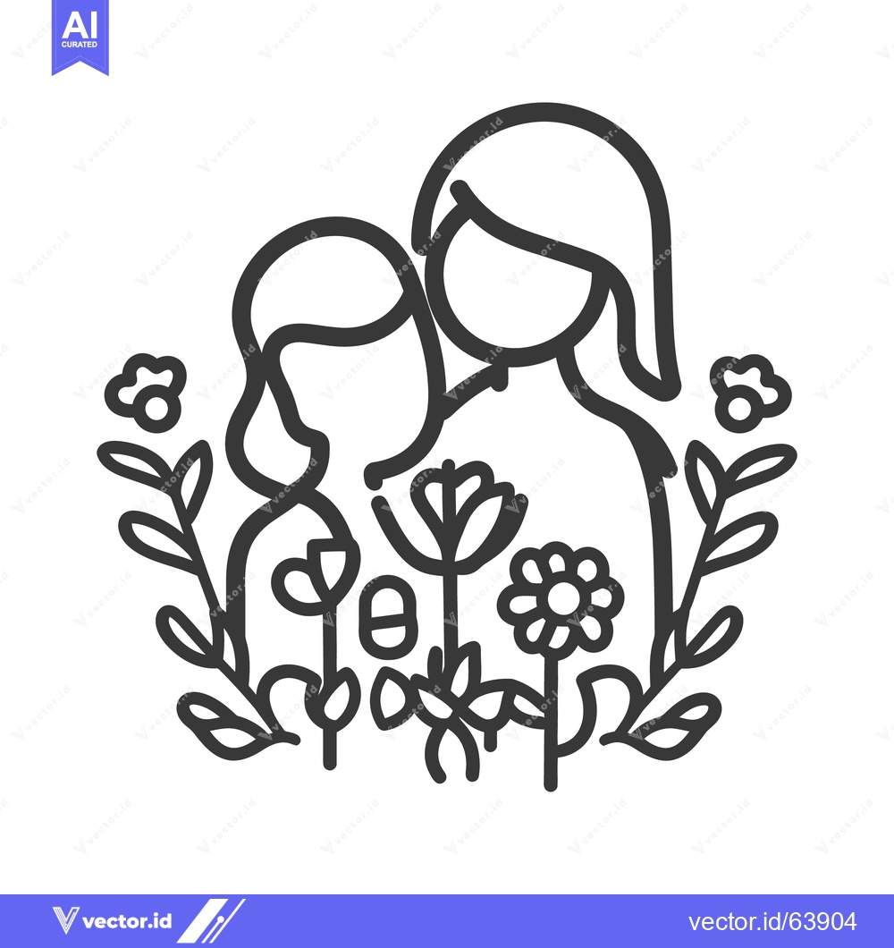 Premium Vector of A caring mother and child are surrounded by blooming flowers