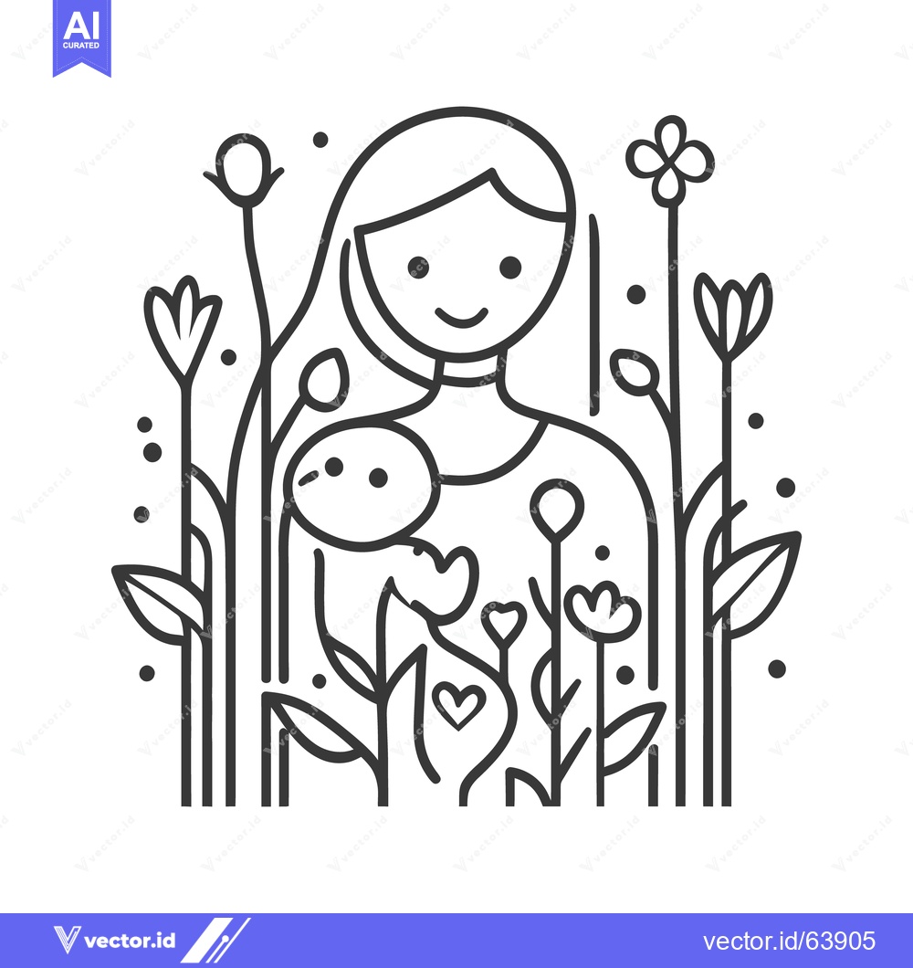 Premium Vector dari A smiling woman holds a baby amidst floral elements