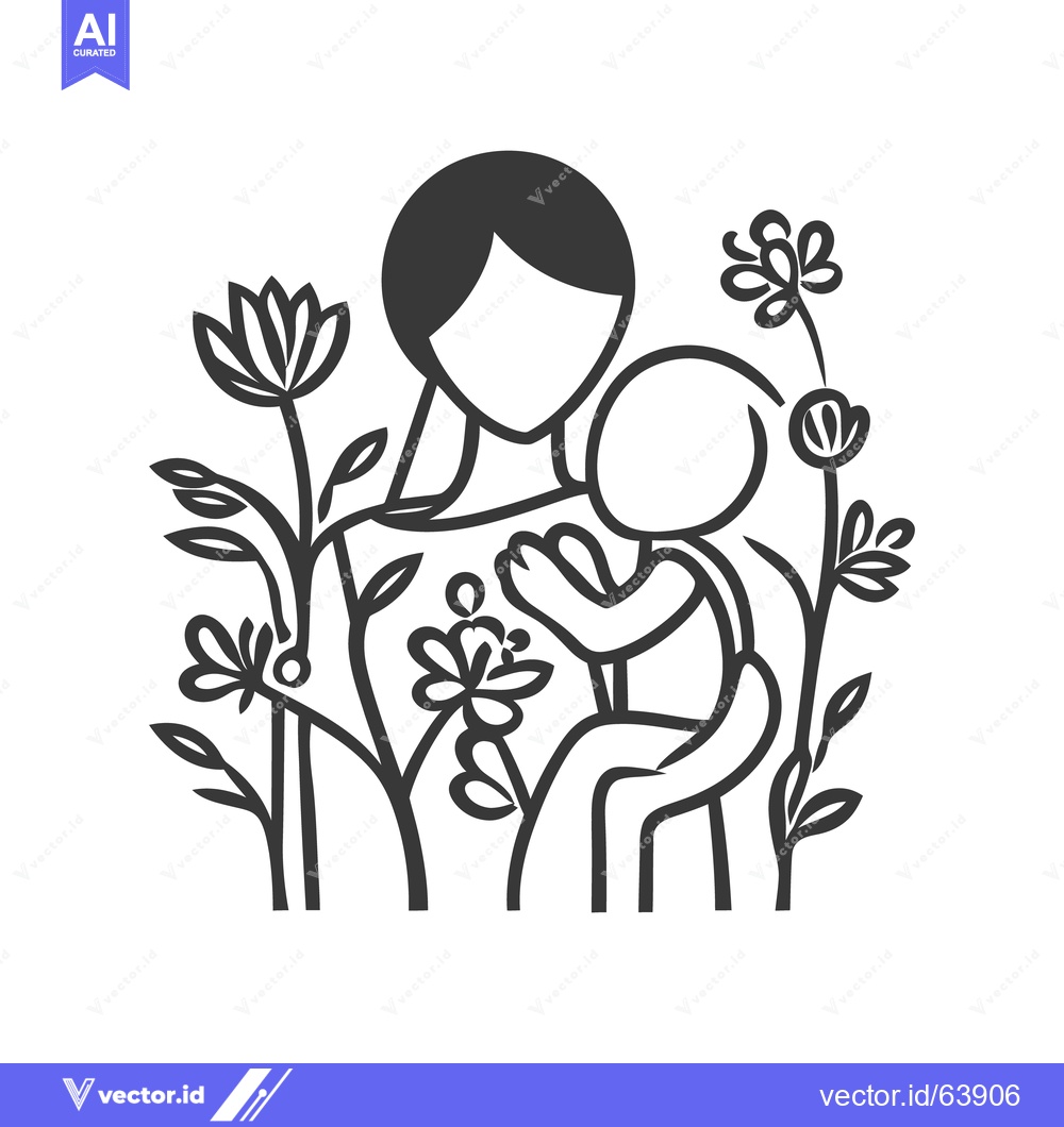 Premium Vector dari A mother embraces her child amidst beautiful blooming floral arrangeme