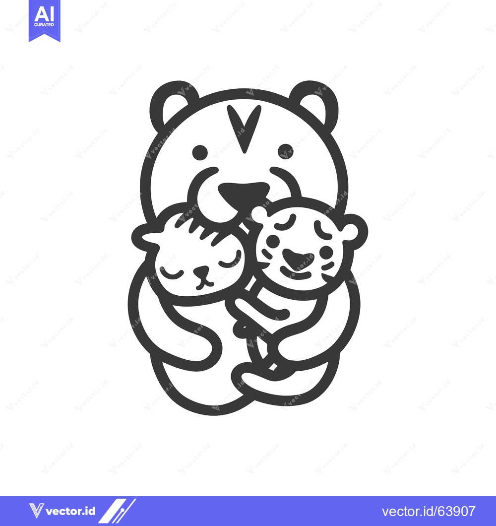 Premium Vector dari Mother Tiger Hugging Two Tiger Cubs