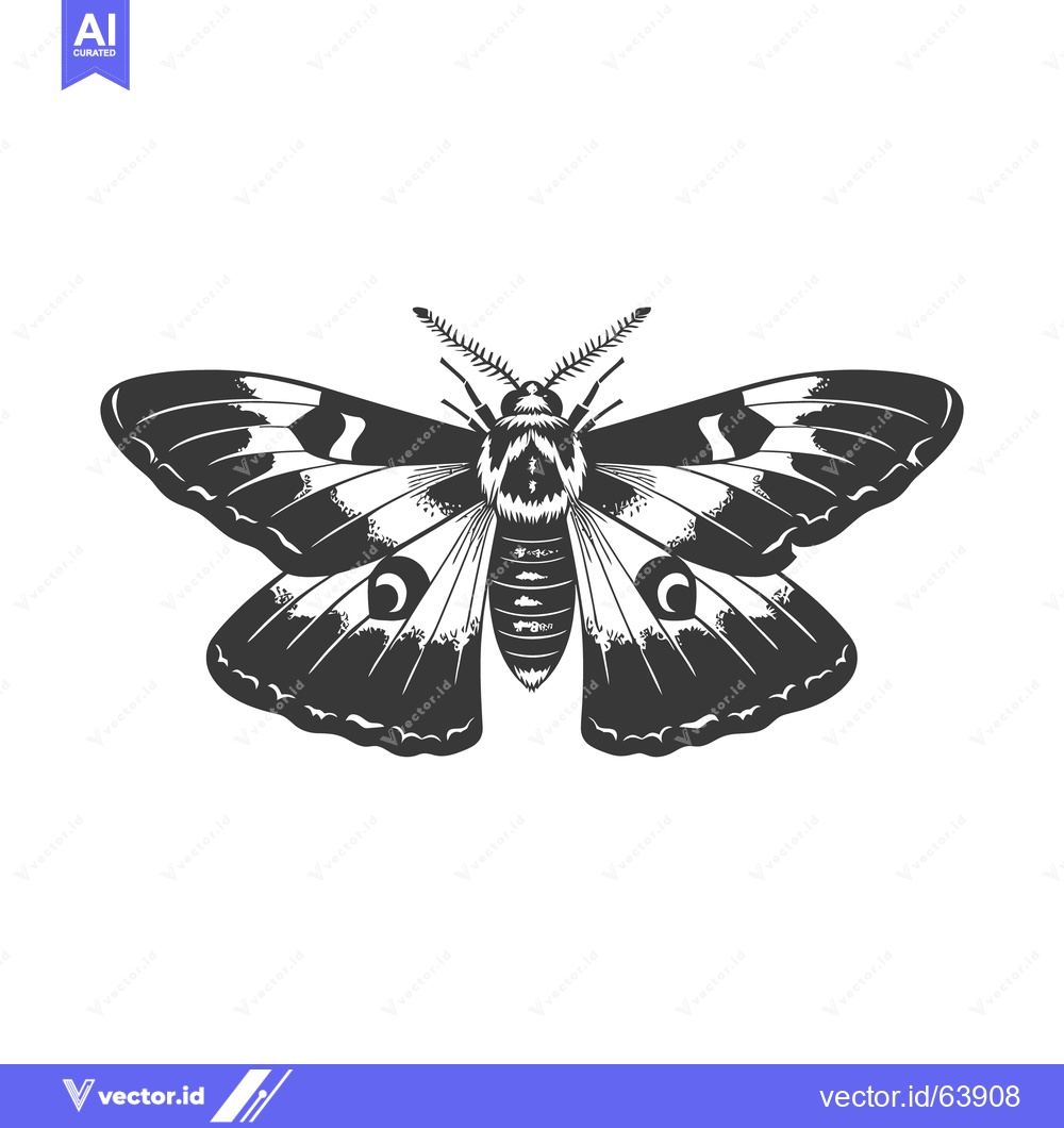 Premium Vector of Detailed grayscale illustration of a moth displayed with wings spread