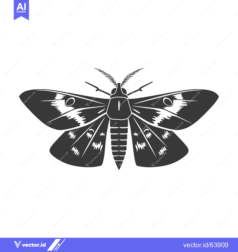 Premium Vector of A monochrome illustration showcasing a detailed moth with spread wings