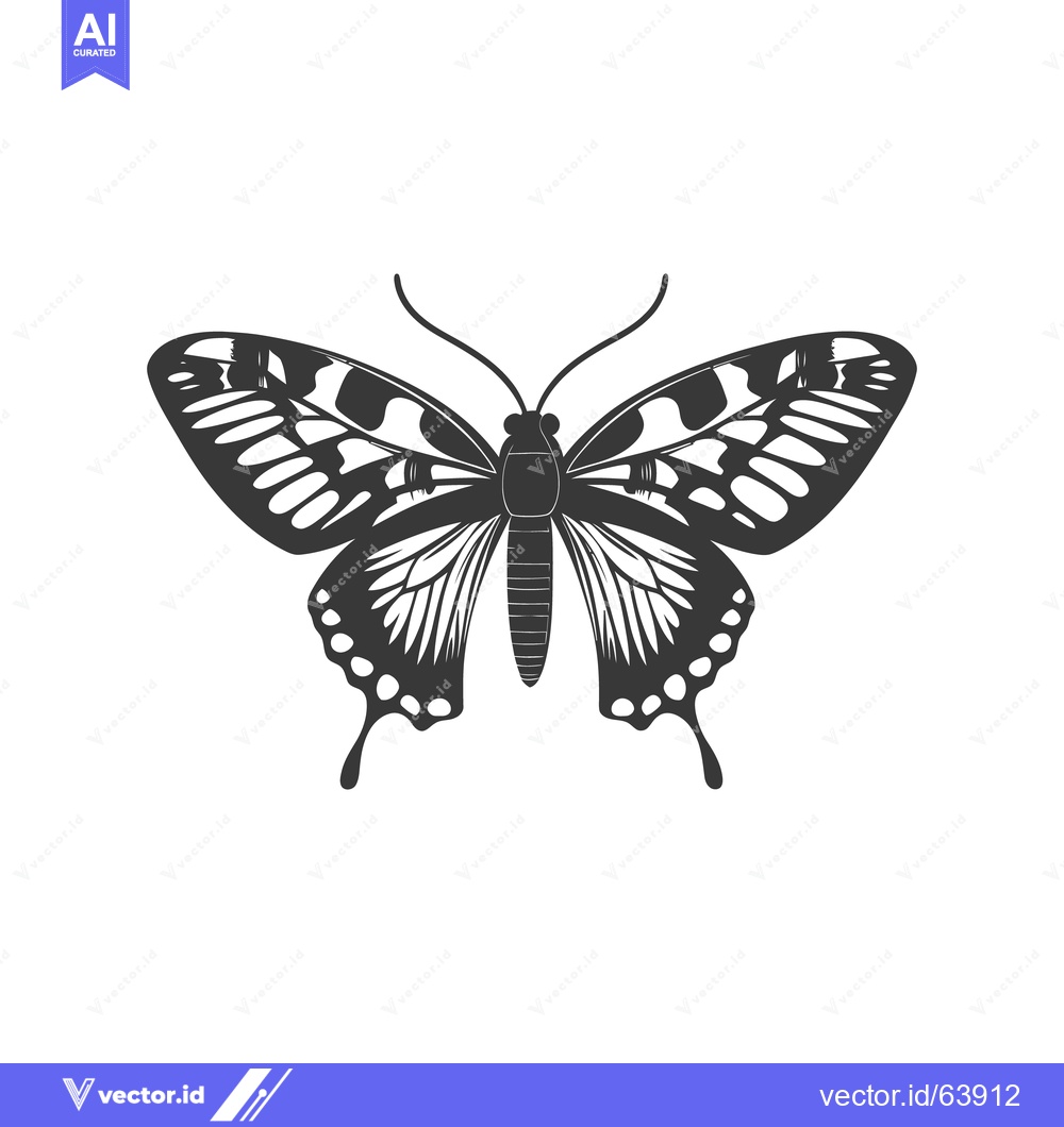 Premium Vector dari A stylized black and white illustration of a butterfly
