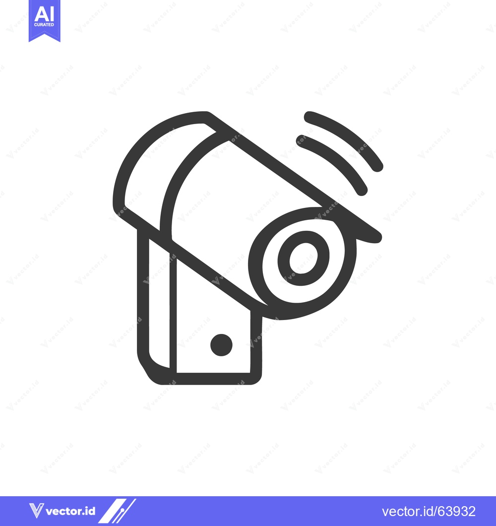 Premium Vector of Modern Line Art Icon of a Smart Security Camera with Wireless Signal