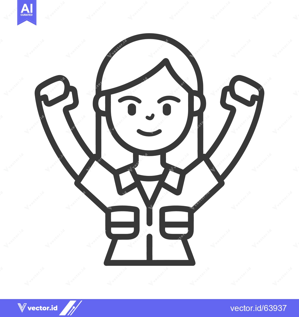 Premium Vector dari A smiling woman raises both arms up with clenched fists in triumph