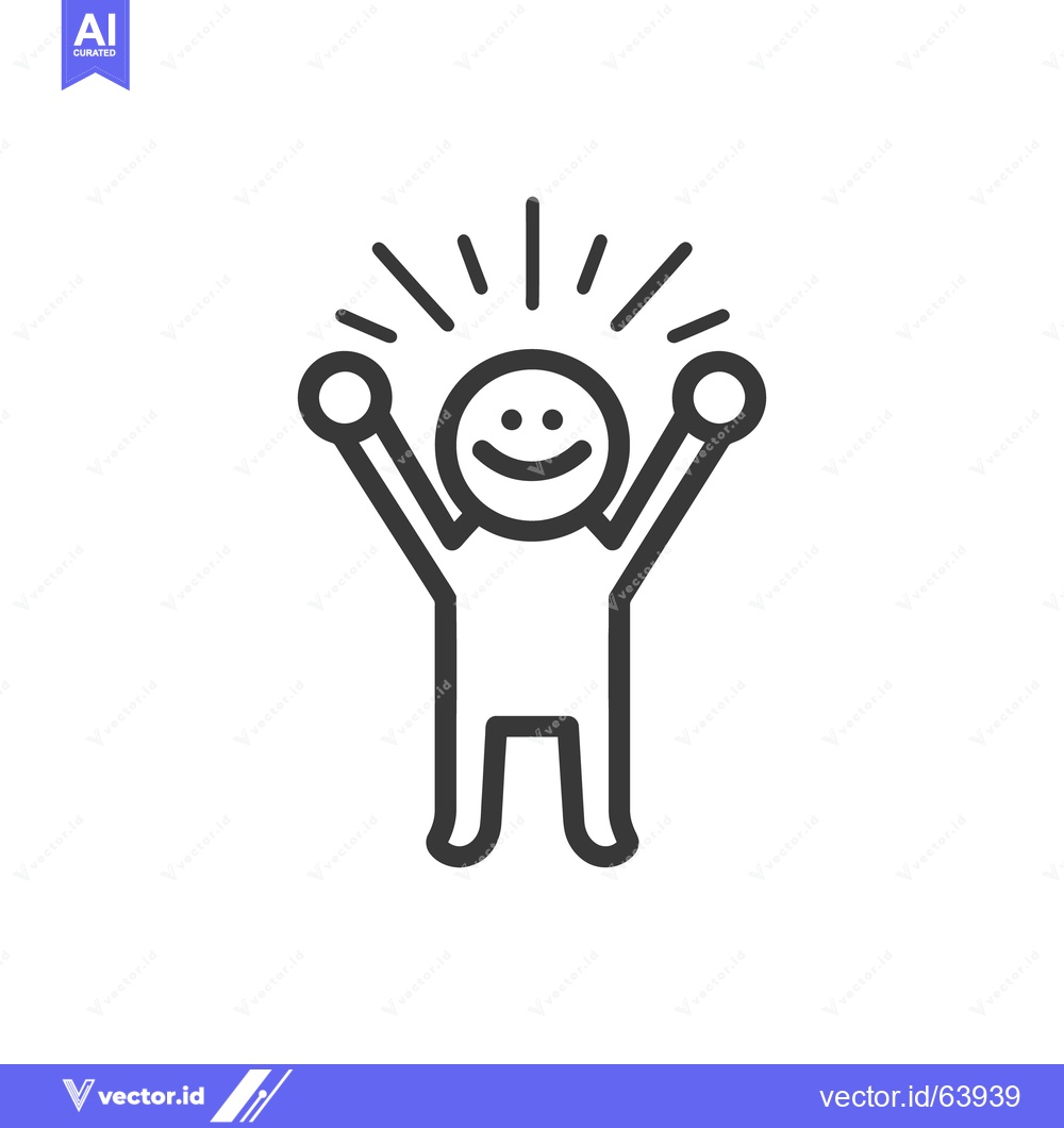 Premium Vector dari A simple joyful figure with arms raised and smiling face appears