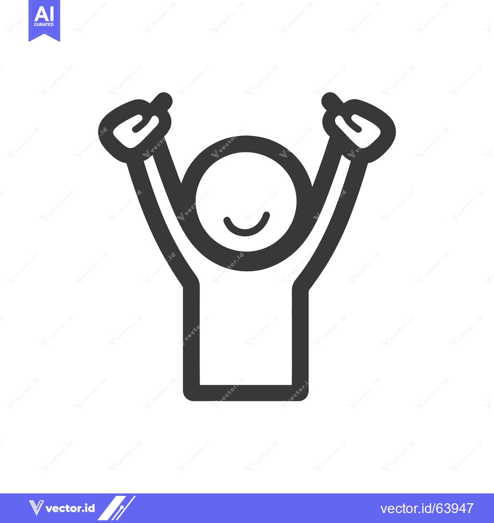 Premium Vector of A simple smiling stick figure with arms raised in the air