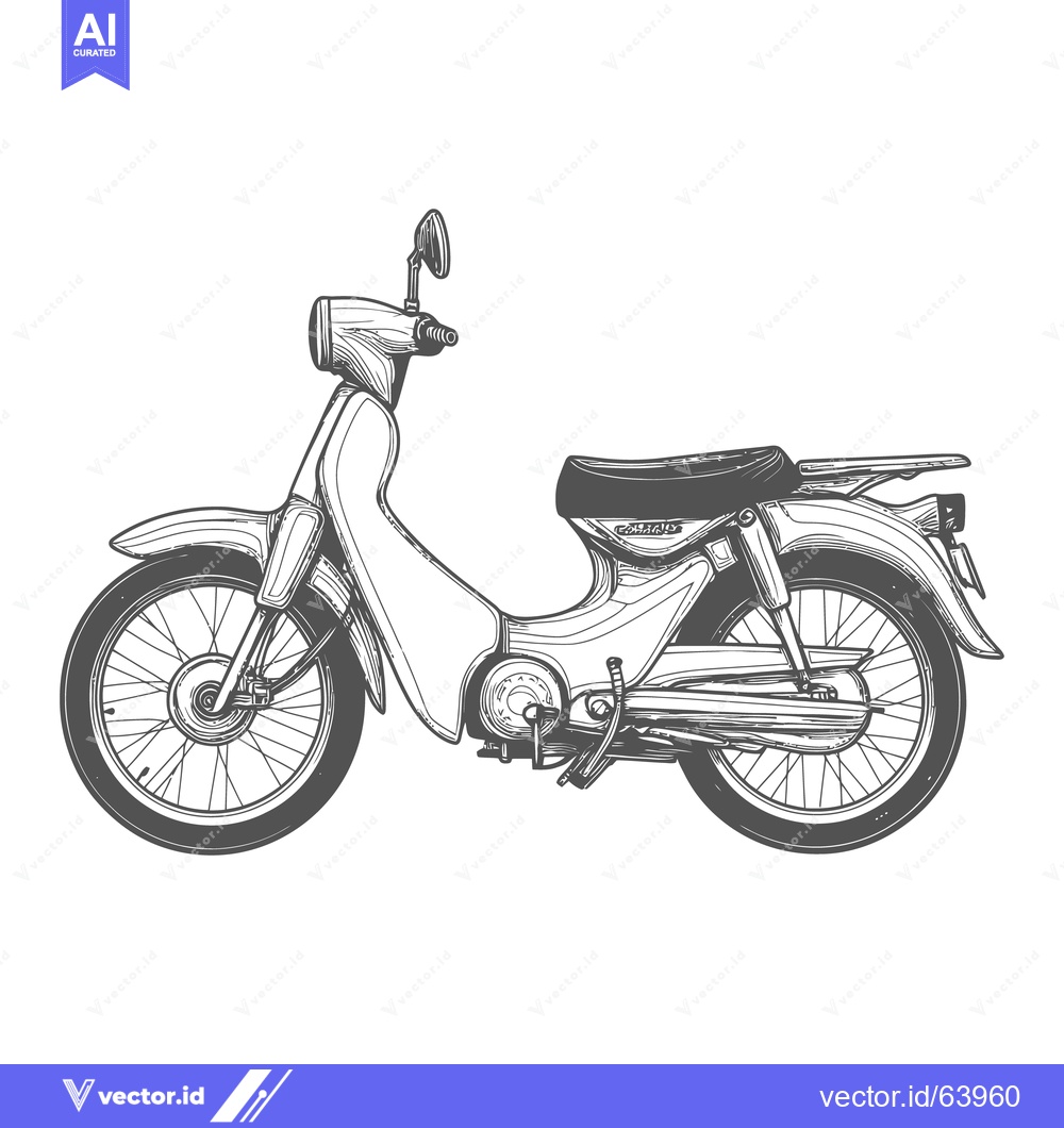 Premium Vector of A detailed monochrome drawing depicting a scooter on a white backgroun
