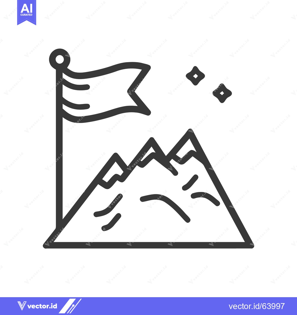 Premium Vector dari Minimalist Mountain Peak Icon with Flag and Stars, Vector Illustration