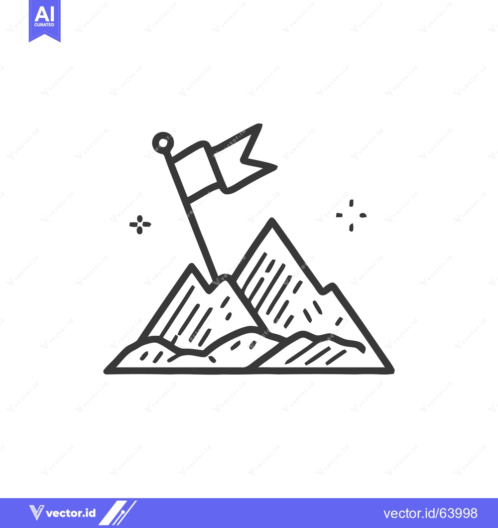 Premium Vector dari Hand-Drawn Mountain Peak with Flag, Achievement Icon, Success Symbol