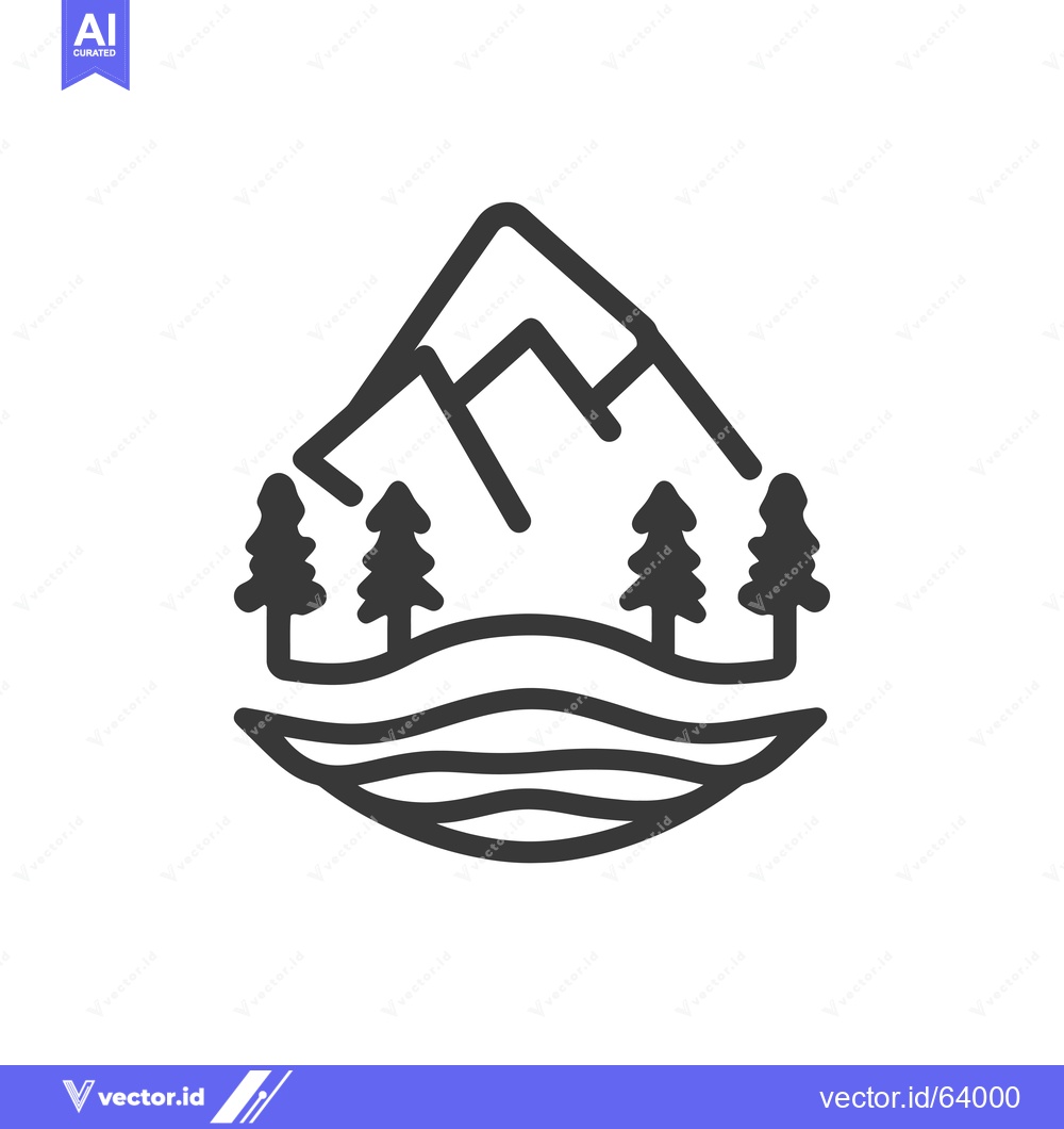 Premium Vector dari Mountain Landscape with River and Trees